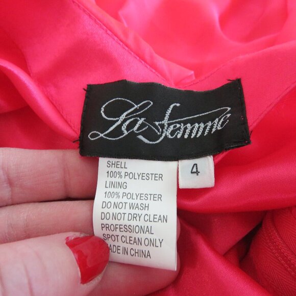 LA FEMME 18733 Beaded Bodice Chiffon Strapless Maxi Prom Dress Watermelon 4 NWT - Picture 14 of 15